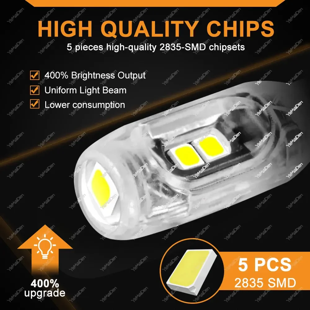 2/10/20 قطعة فلاش ستروب T10 W5W LED Bulb12V 2835-5SMD 6500K الأبيض سيارة الداخلية قبة خريطة الجذع لوحة ترخيص إسفين أضواء جانبية