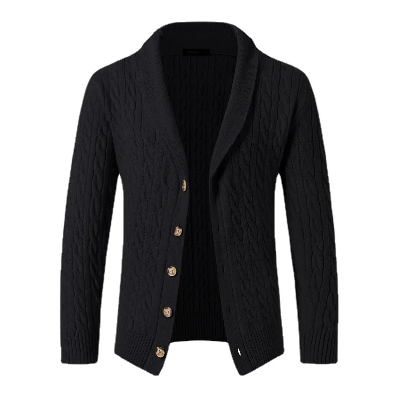 Autunno Inverno Nuovo maglione da uomo Cardigan ispessito a maniche lunghe con risvolto monopetto lavorato a trecce stile US EU