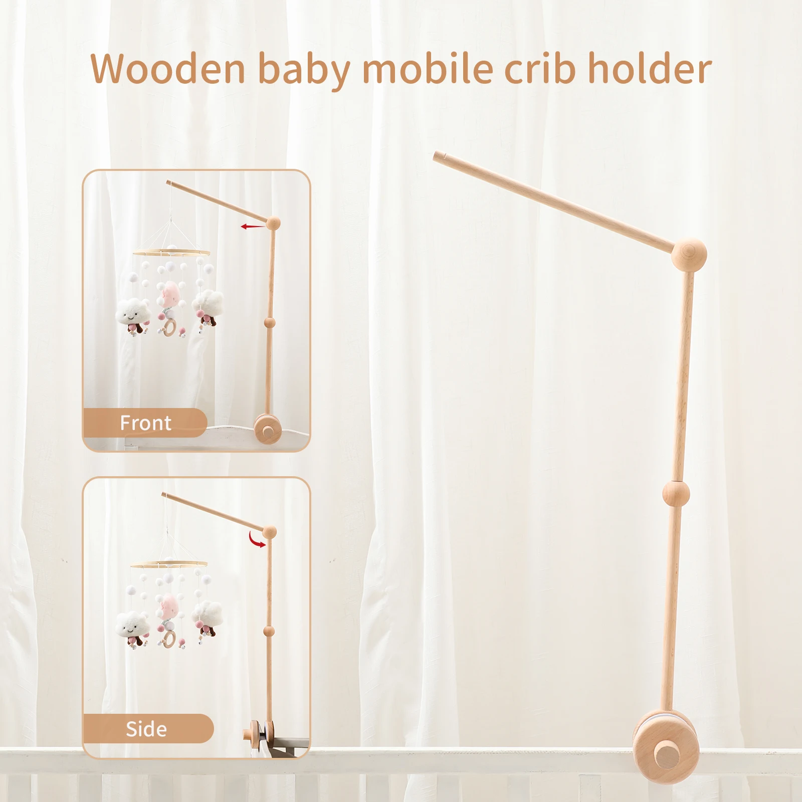 Krippe Mobile Bett Glocke Holz Halterung Baby 0-12 Monate Holz Mobile Hängen Rasseln Spielzeug Halter Dekorative Zubehör arm Halterung – Detail 5