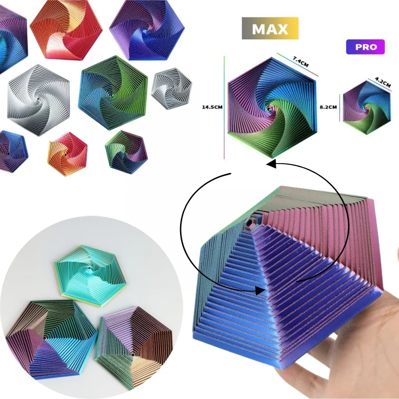 Figuras hexagonales fractales impresas en 3D, diseño en espiral, juguete sensorial portátil antiestrés, adorno de escritorio, juguete Visual para regalo para niños