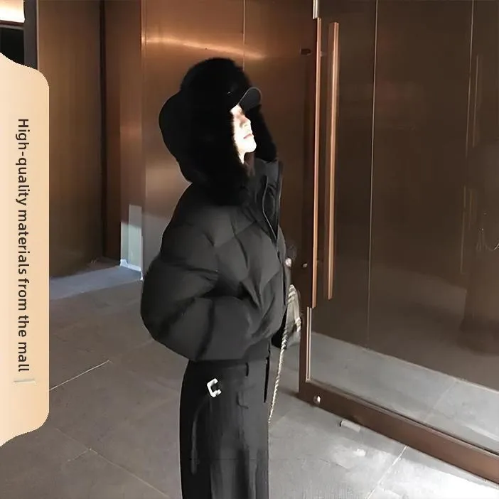 2025 جديد Faion الكورية Sle Thiened ort down Jaet المرأة الرجعية معطف بياقة من الفرو التخسيس الخصر تصميم معطف الشتاء