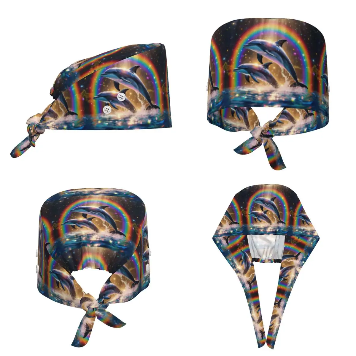 Sunset Dolphins Dancers Sea Creature Dolphin Scrub Hat Doctor Working Surgical Cap Men Women Adjustable Nursing Caps for Dentist