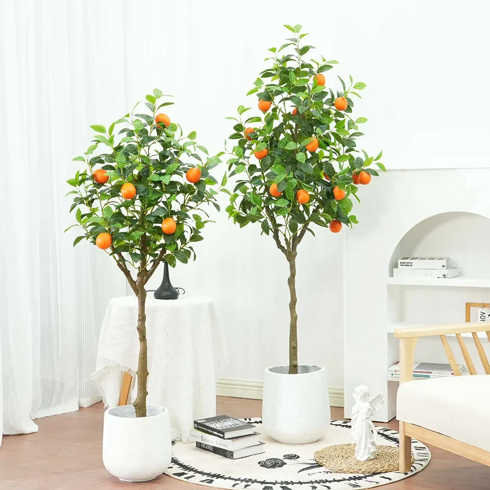 150cm/180cm Artificial Orange Tree Artificial Tree with Fruit Fake Bonsai Plant Plastic Pot Christmas Home Garden Decoration