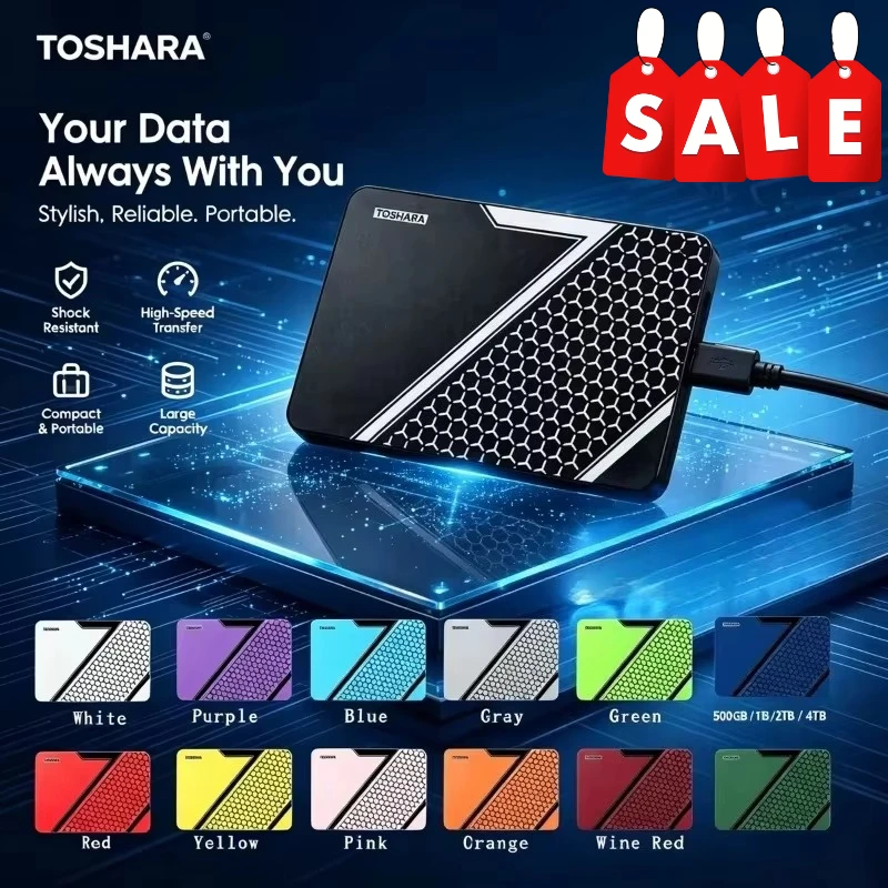TOSHARA A3 Handy Portable External Hard Drive 500GB 1TB 2TB 4TB Storage Device for Laptop Smartphone Desktop Max Pro