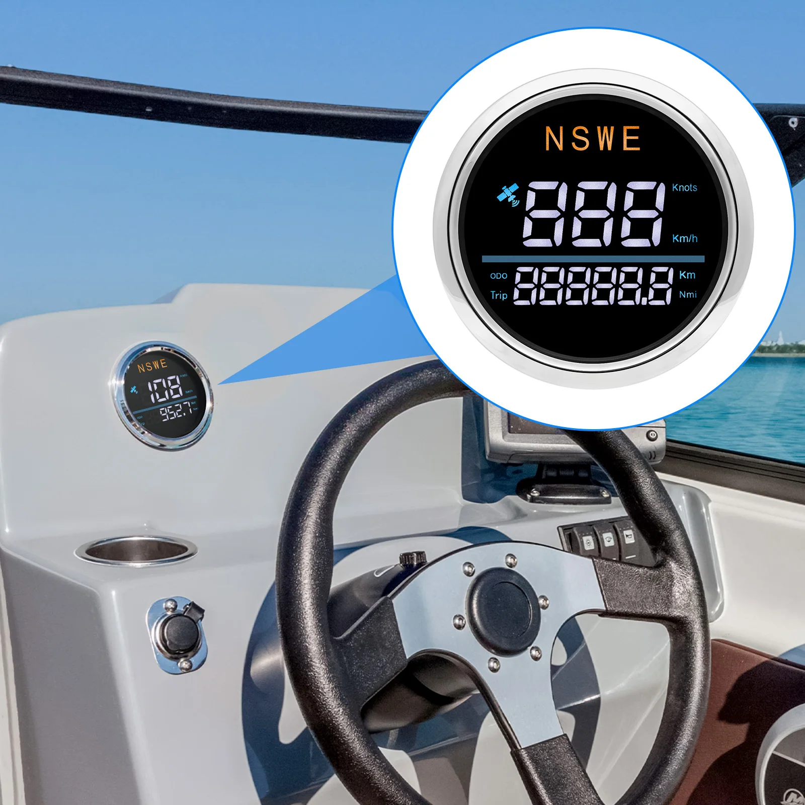 85mm Digital GPS Speedometer Gauge Knots KMH Trip Odometer Compass Waterproof LED Light Speed Meter For Marine Boat Customized