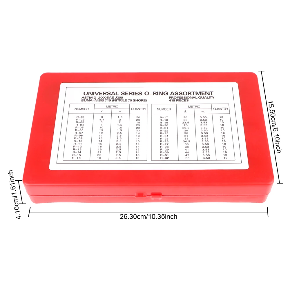 Kit surtido de juntas tóricas de goma, juntas tóricas, 32 tamaños métricos, Universal, 419 Uds., reemplazo de sellado de juntas Buna-N
