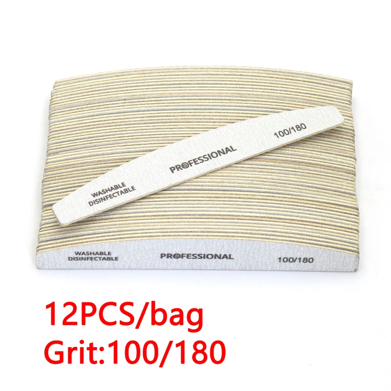 2/6/8/12/20 Stück Professionelle Nagelfeile Grau Halbmond Holznagelfeilen 100/180 Körnung Doppelseitiges Schleifen Waschbare Maniküre-Werkzeuge