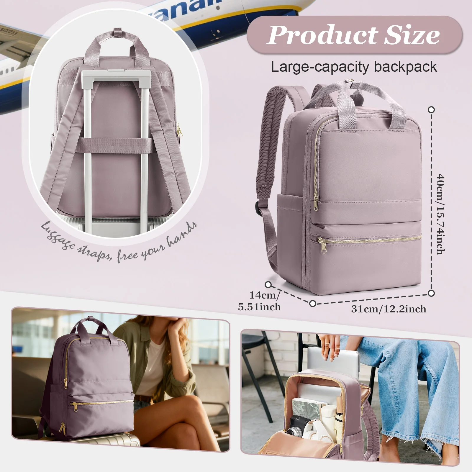 حقيبة ظهر نسائية، حقيبة ظهر عصرية خفيفة الوزن للسفر، حقيبة كمبيوتر للكلية للفتيات، هدايا للنساء، حقيبة ظهر تنفيذية #3