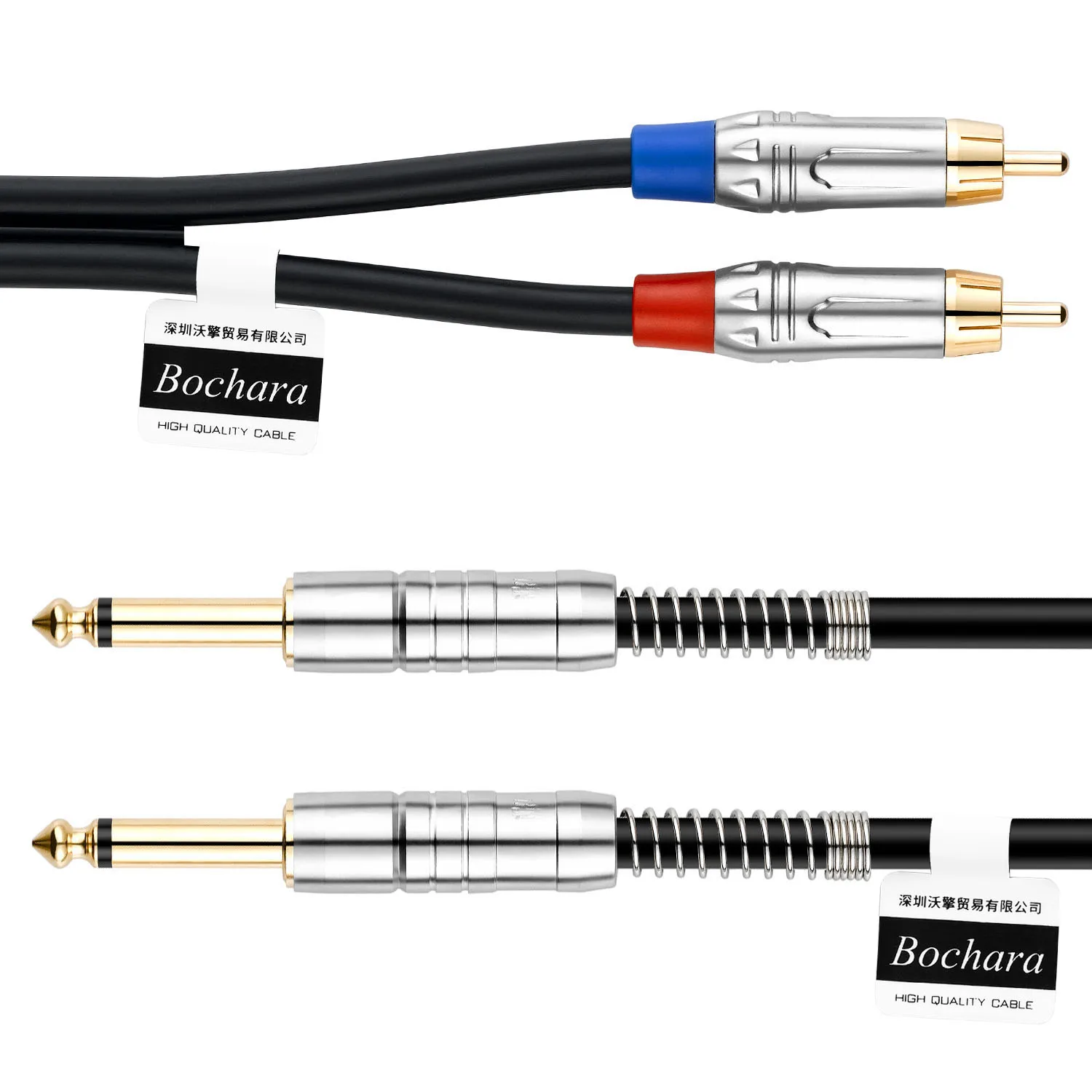 Bochara 2RCA do podwójnego 6,35 mm TS 1/4 cala Jack OFC kabel audio folia + pleciony ekranowany pozłacany 1,8 m 3 m 5 m