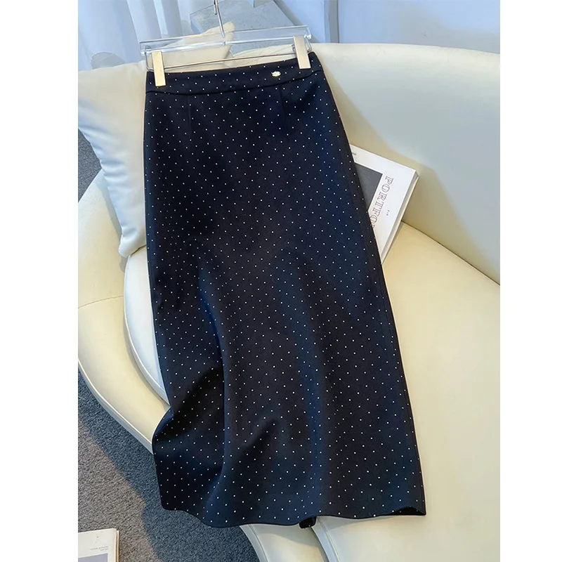

Юбка-миди в горошек для женщин и зимняя элегантная юбка средней длины, винтажная облегающая юбка трапециевидной формы