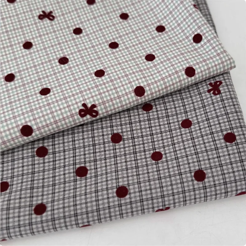 

145cm*50cm Polyester Cotton Fabric Plaid Bow Wine Red Round Dot Suit Fabric Suitable For Shirts Skirts Dresses Sofas Pillows