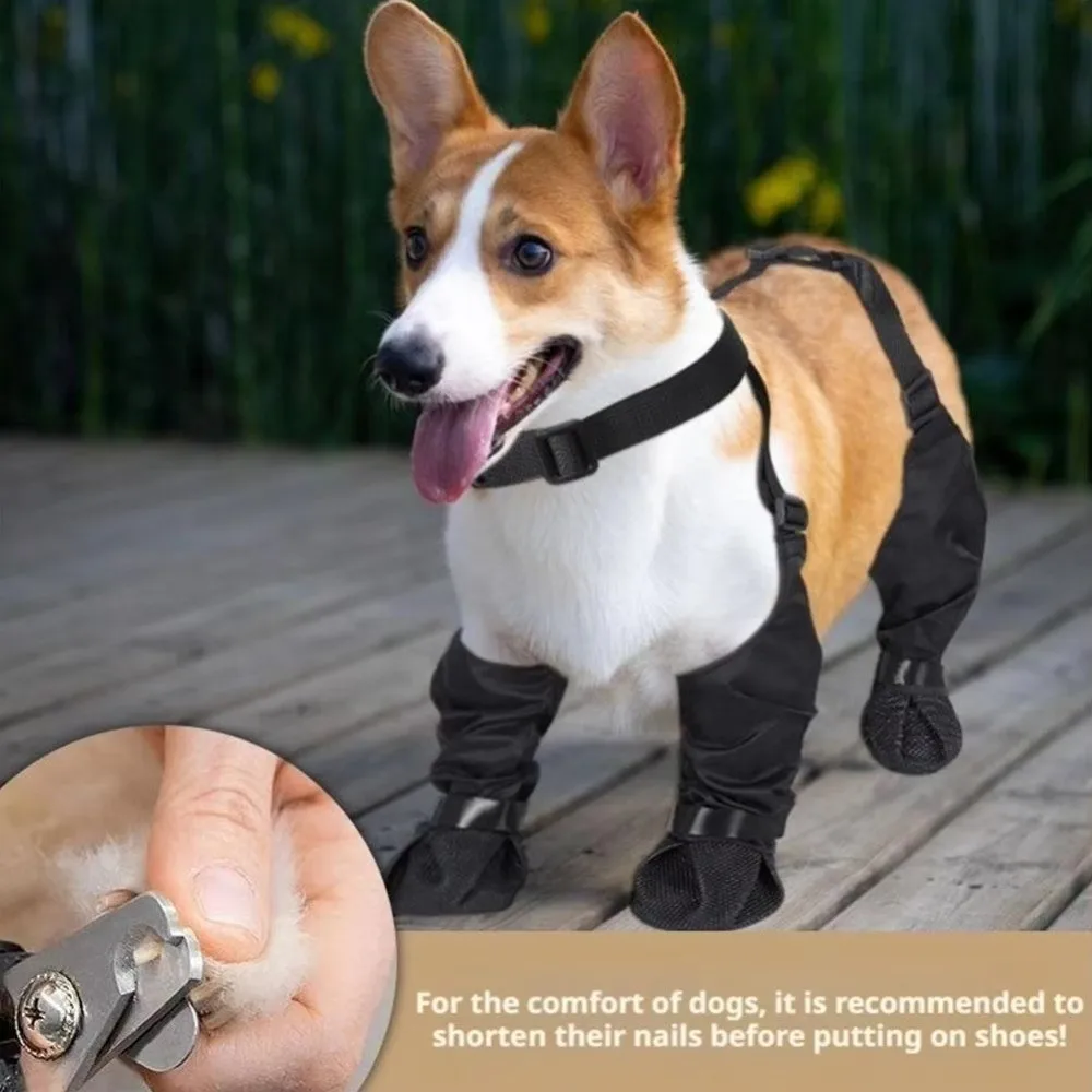 Practical Waterproof Dog Rain Boots Adjustable Breathable Dog Suspender Boots Rubber Sole Dirty-Proof Anti-Slip Dog Shoes Snow