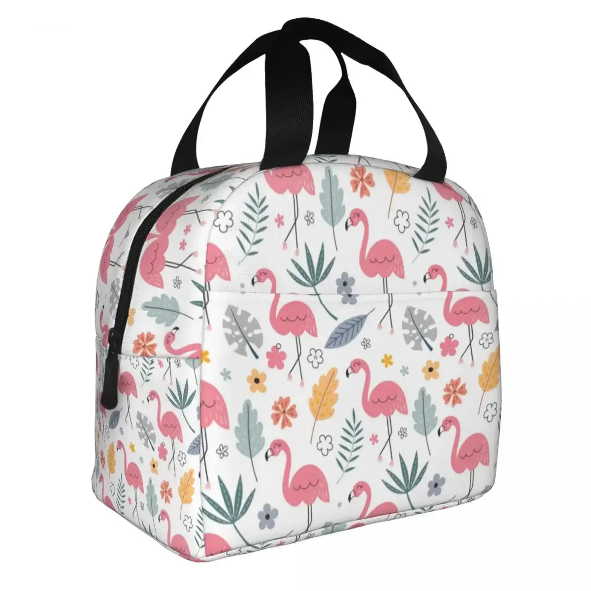 Cute Seamless Pattern With Flamingo Insulated Lunch Bags for Women Men Waterproof Cooler Thermal Lunch Tote Office Picnic Travel