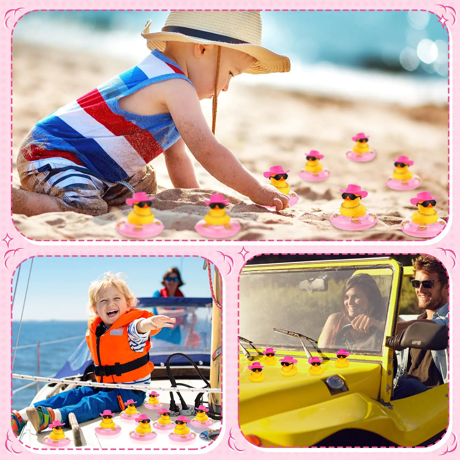 6/12/24/48 ฤดูร้อนเป็ดยางรถเป็ดตกแต่งแดชบอร์ดตกแต่งเป็ดสีเหลืองรถอุปกรณ์เสริม MINI หมวกว่ายน้ําแหวน