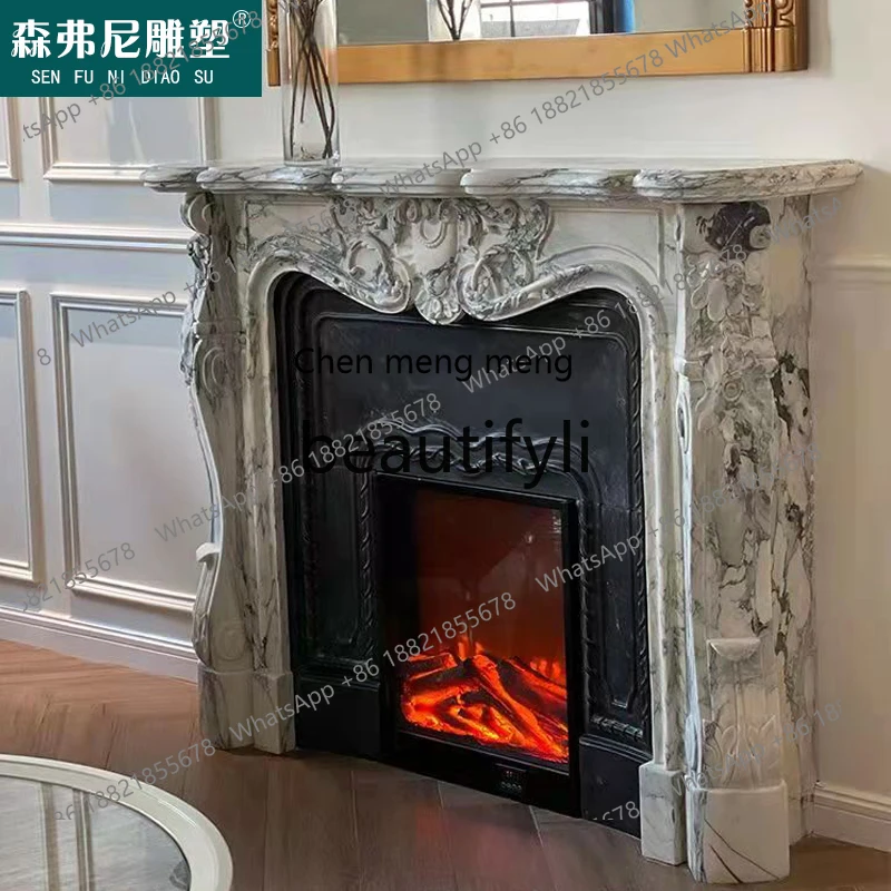 

Q178 Marble fireplace large white stone French living room stone fireplace ornament decorative cabinet