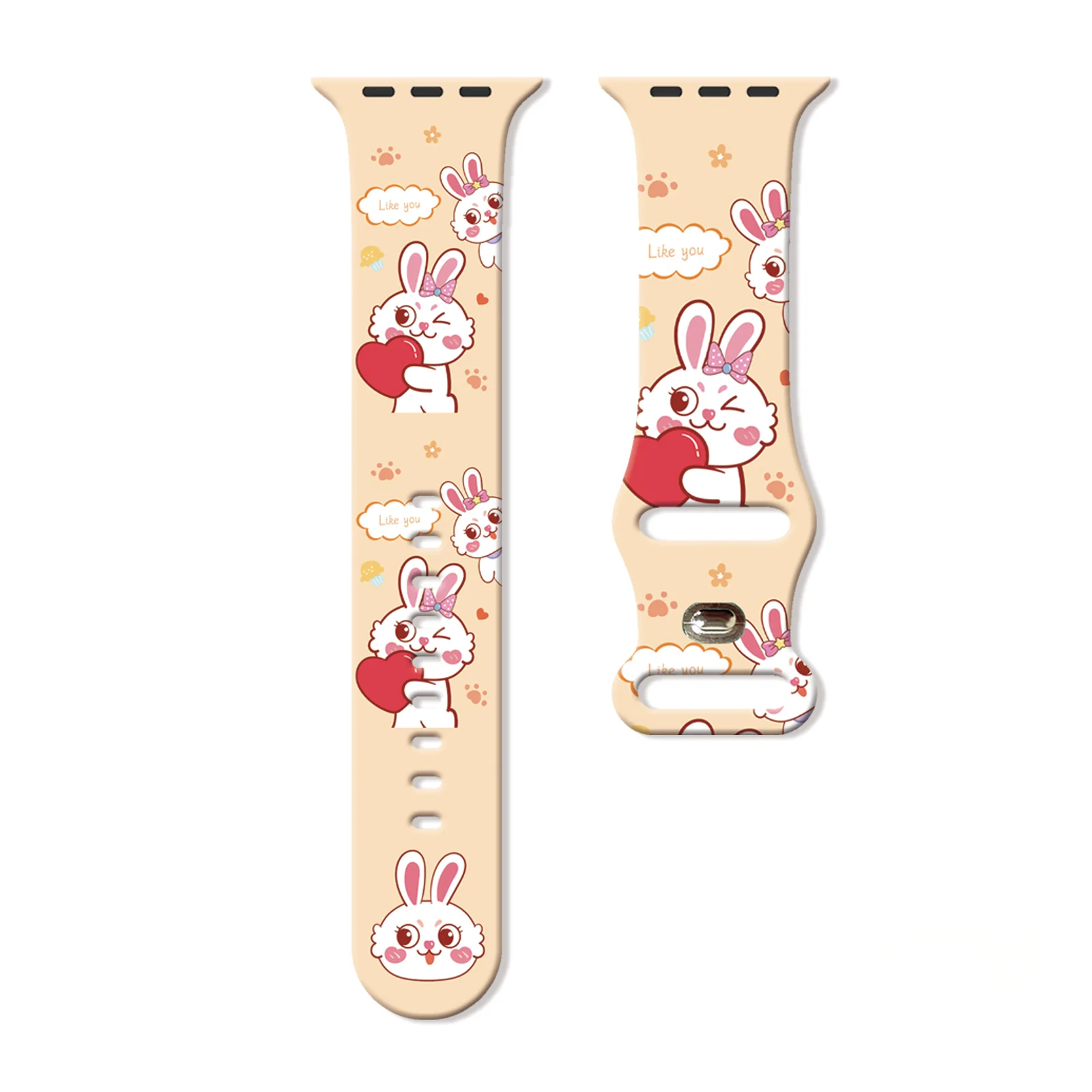 

Cute Fuzzy Bunny Print Band for Apple Watch Series 10/9/8/7/SE, Adorable Animal Silicone Strap 45mm 44mm 42mm