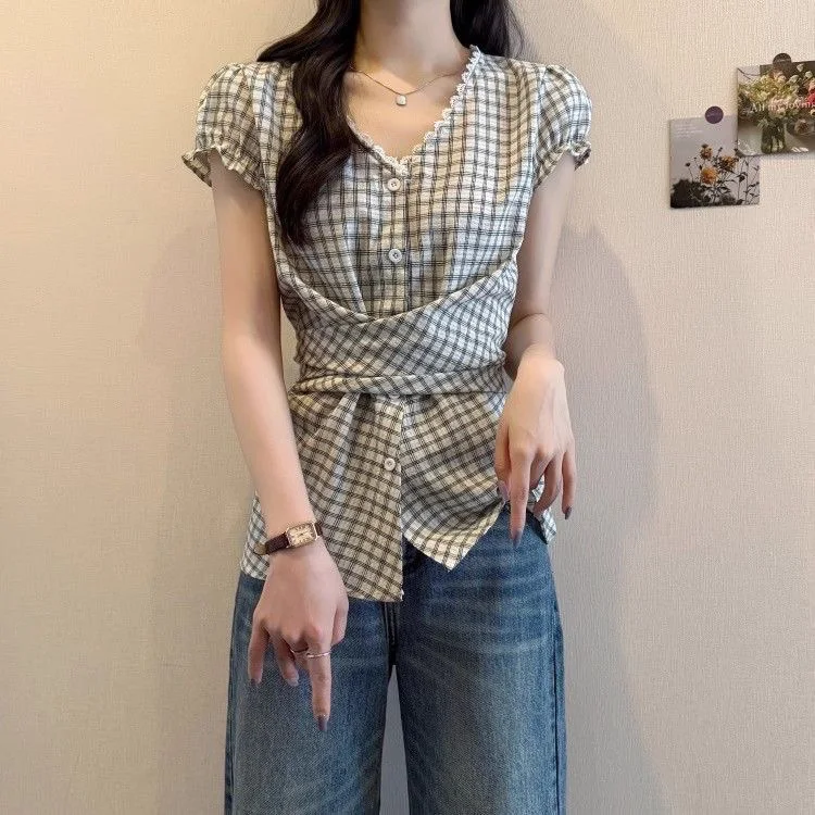 

Short Sleeve Shirts Womens Poplin Button Fly Pintucked Slim Shirt Urban Officewear Modern Mature OL Simple Professional Elegant