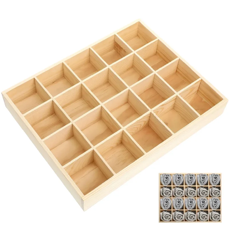20 Compartments Clothing Drawers Storage Box Desk Storage Case Wooden Drawer Divider Sock Drawer Organizer Miss