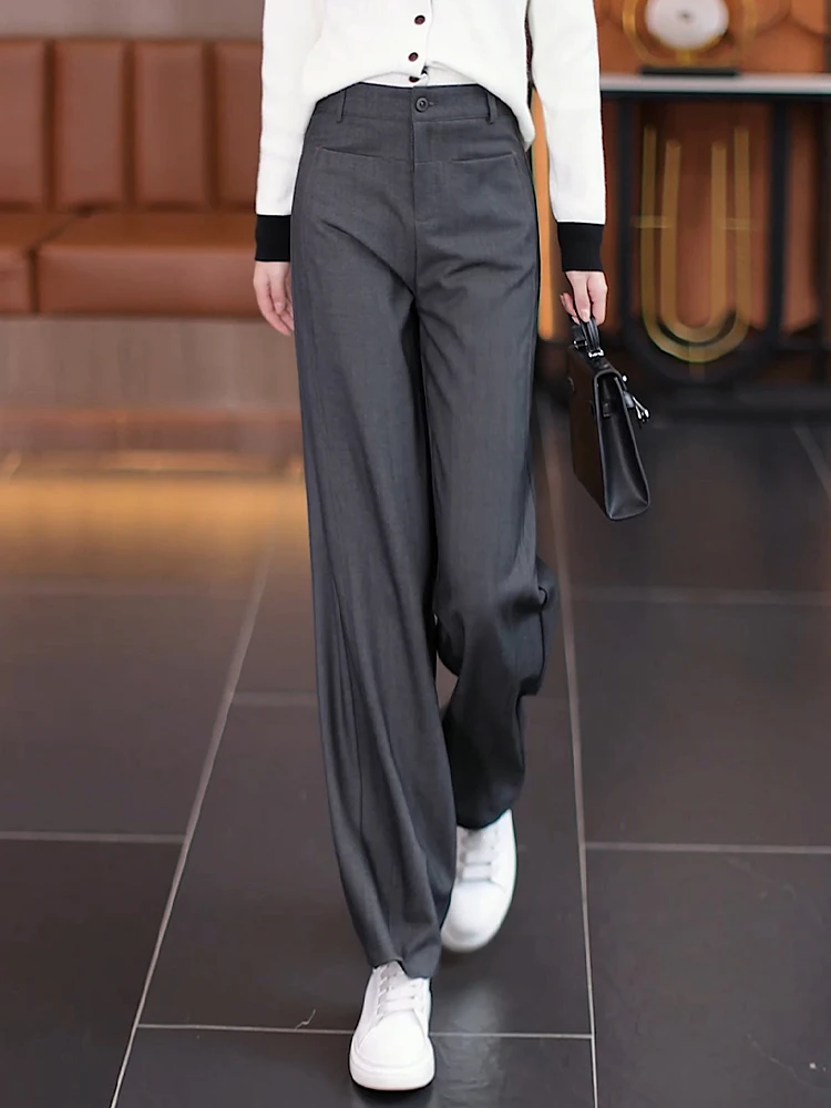 

High Waist Drapey Woolen Straight Leg Suit Pants for Women Spring Autumn New Style Casual Wide Leg Trousers Korean Style