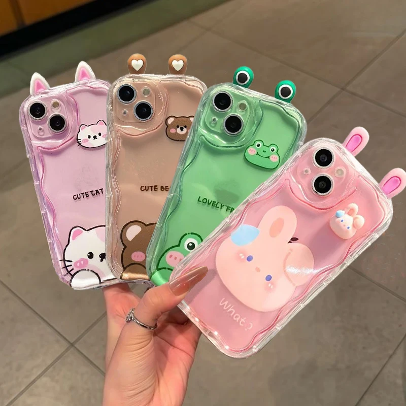 Cute 3D Ears Bear Rabbit Ugly Frog Case For RENO 15F 14 15 PRO 14F 13F 12F 11F 11 12 Pro OPPO A6 A5 PRO A6X Soft Cover