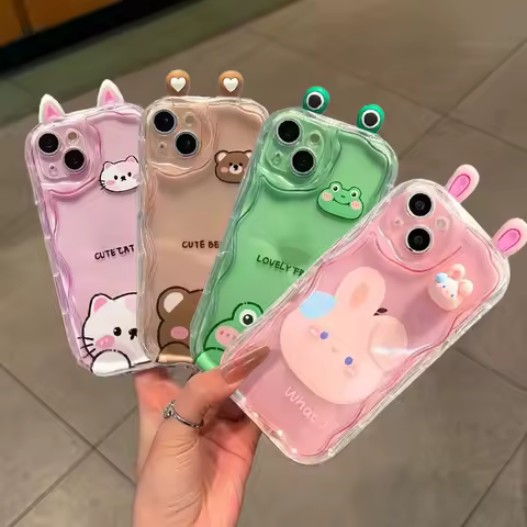 Cute 3D Ears Bear Rabbit Ugly Frog Case For RENO 15F 14 15 PRO 14F 13F 12F 11F 11 12 Pro OPPO A6 A5 PRO A6X Soft Cover