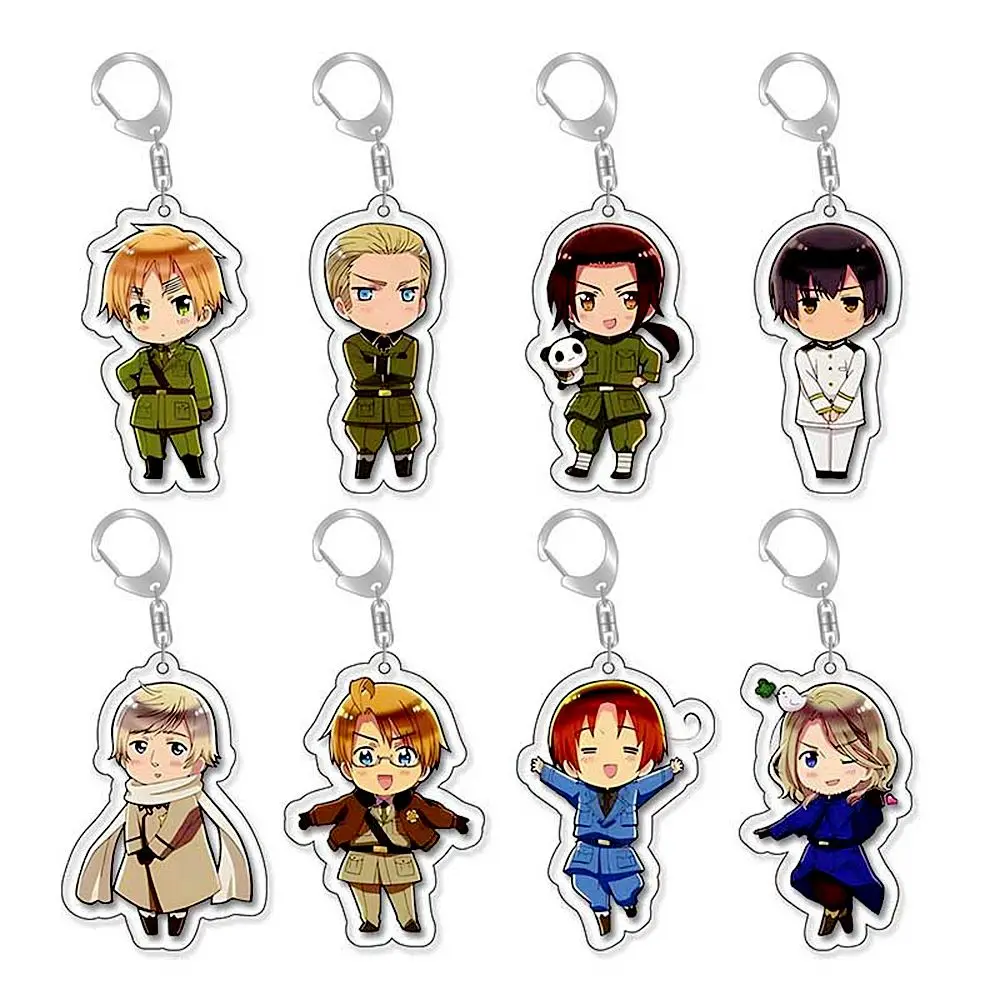 Set de 8 Figuras de Acción de Anime Axis Powers, Llavero con Figuras de Feliciano Varga, Ludwig, Kiku Honda, Alfred F. Jones, Modelo de PVC, Juguete de Regalo para Niños
