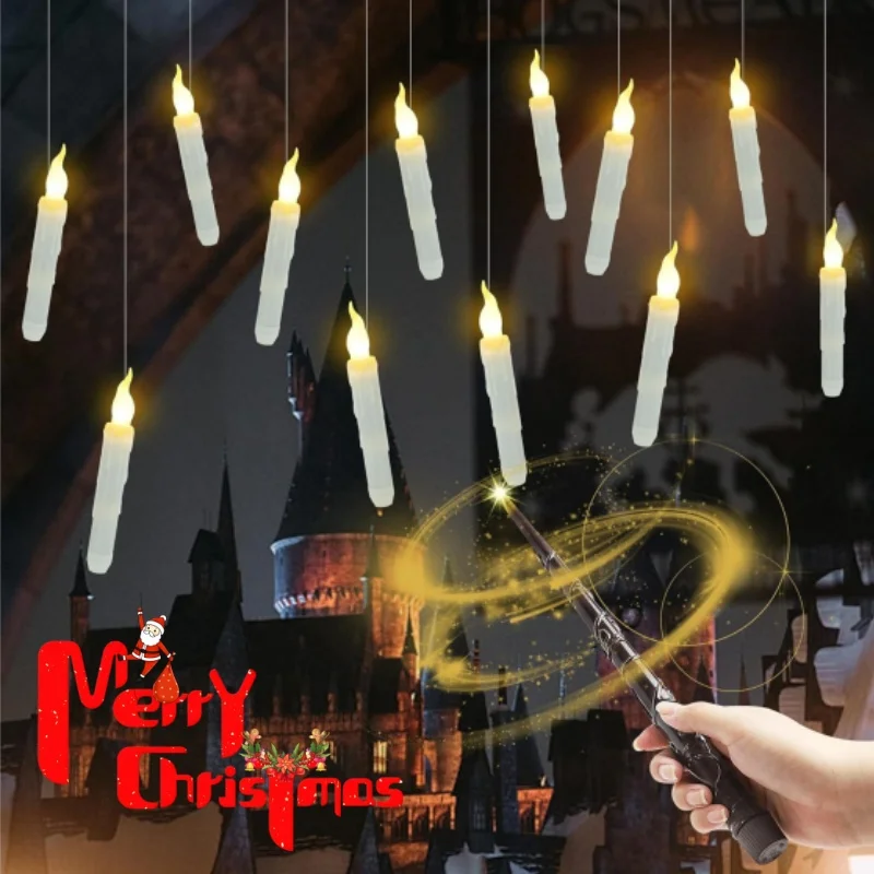 Candele LED galleggianti incantate Candele senza fiamma controllate con bacchetta magica con bagliore caldo per esposizioni natalizie