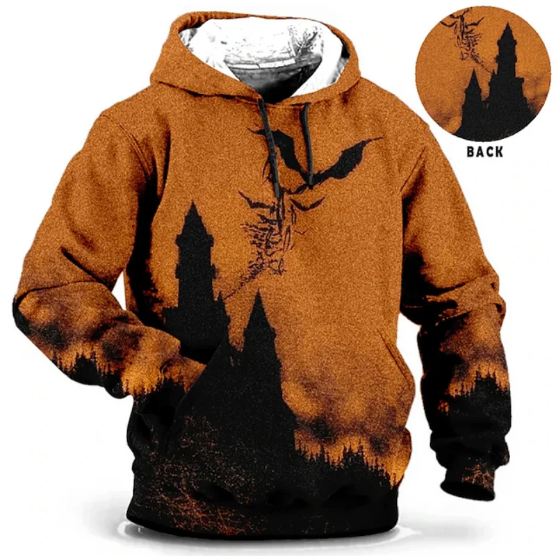 

Halloween Sweatshirt For Men Bat Graphic Long Sleeve Print Hoodeis Casual Loose Oversized Pullover Men's Outdoor Streetwear Tops