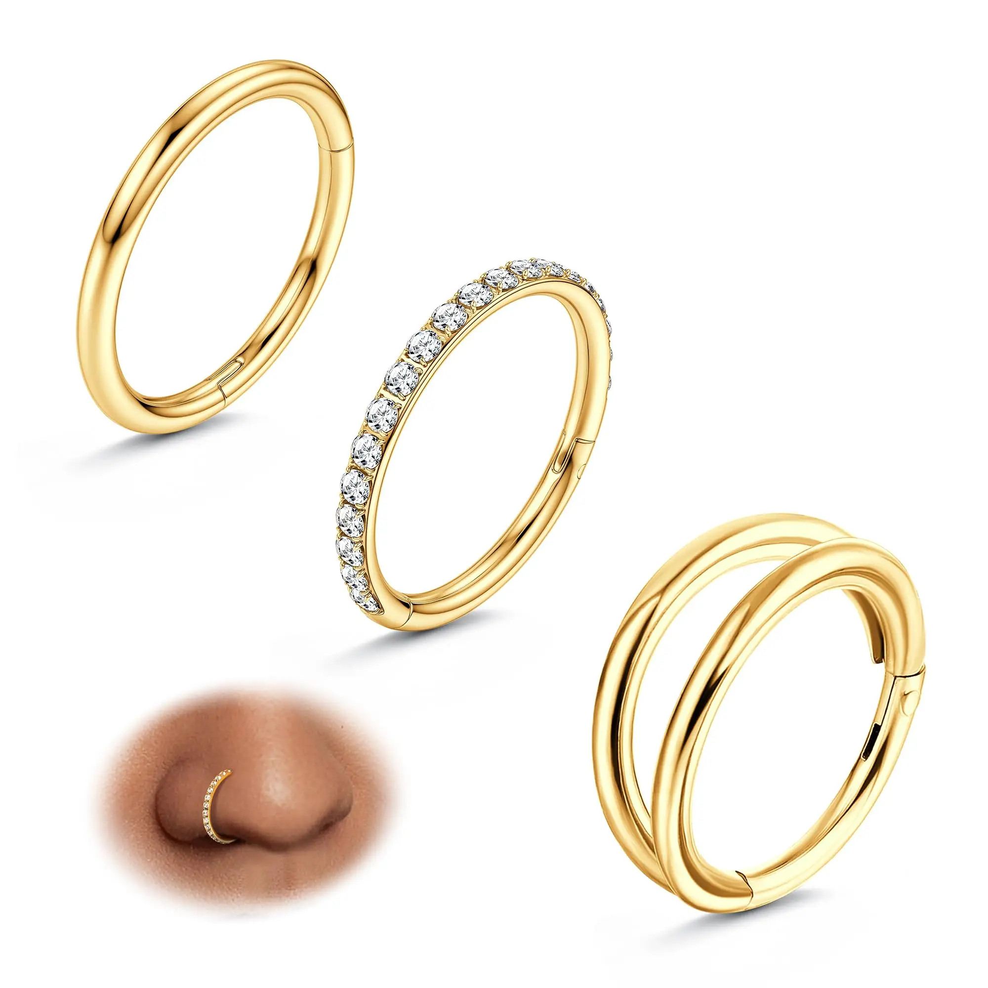 Drperfect-anillos para la nariz, aros de acero quirúrgico, Piercing de concha, joyería, tabique, Clicker, labio, cartílago, pendiente, hélice, Rook, Tragus Daith