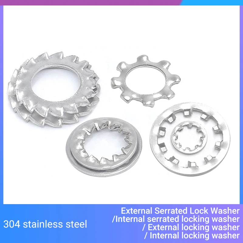 4 Types 304 Stainless Steel M2 M2.5 M3 M4 M5 M6 M8 M10 M12 M16 Internal and External Toointethed Serrated Lock Washer Gasket