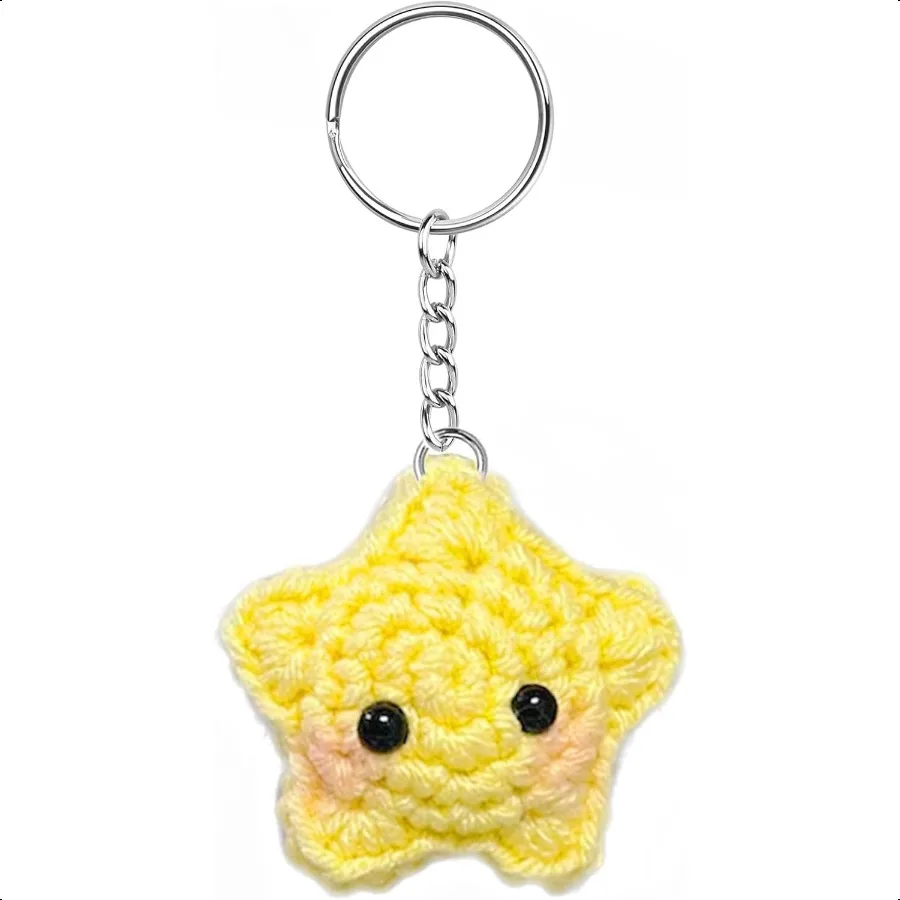 Cute Star KeychainCrochet Kawaii Blush Stars for Car Key Decor Handmade Purse Bag Charms Key Ring Gifts Women