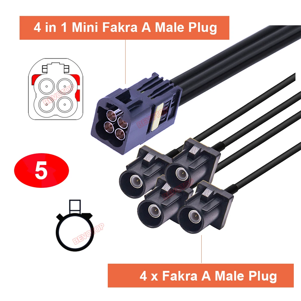 1PCS BEVOTOP A Type RSBG Version 4-in-1 MINI FAKRA A to 4 FAKRA A Male/Female connector RF coaxial cable 50 Ohm 4 Core