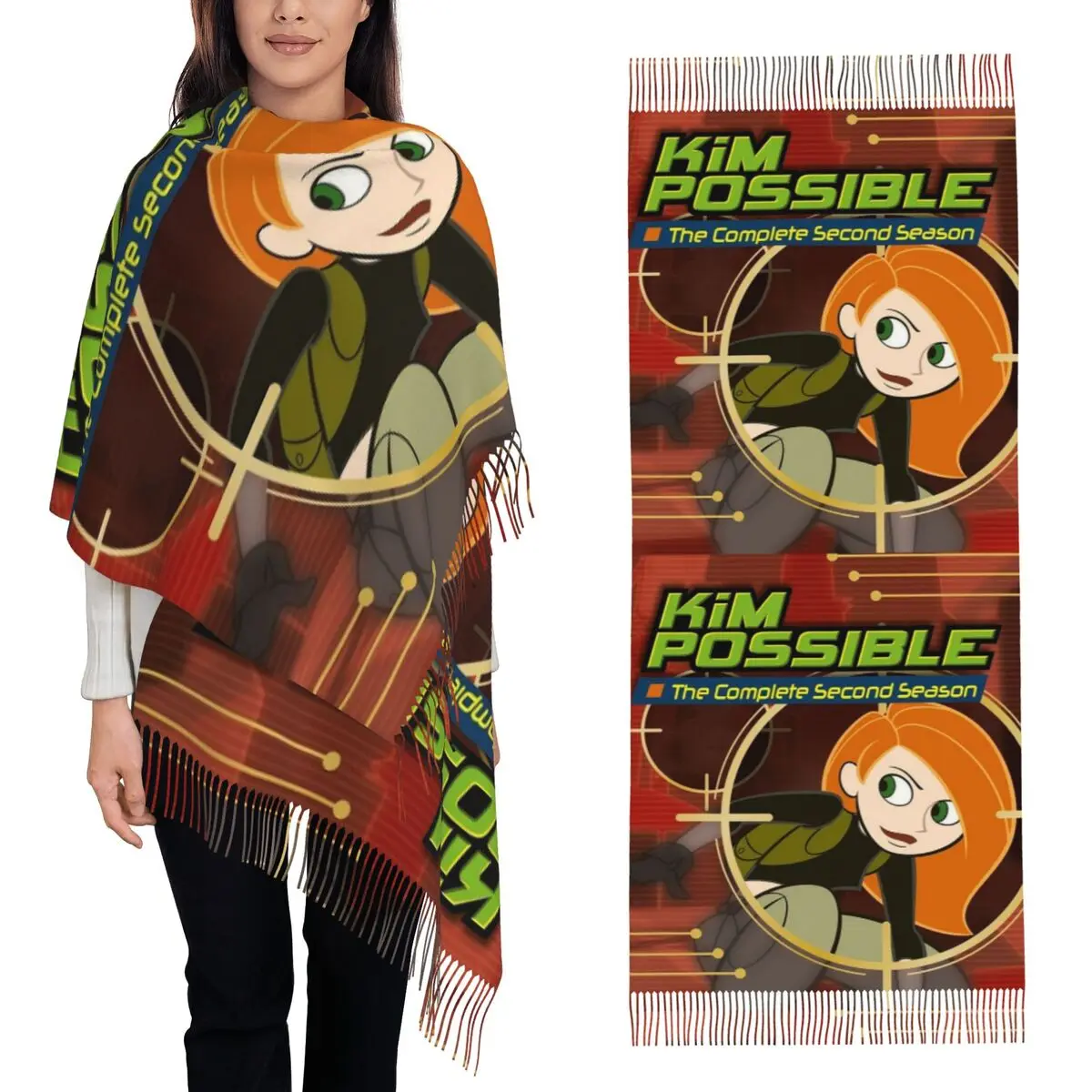 

Ким Possible аниме шарф с кисточками шарфы для женщин мягкие теплые шали и накидки длинная осенне-зимняя шаль накидка