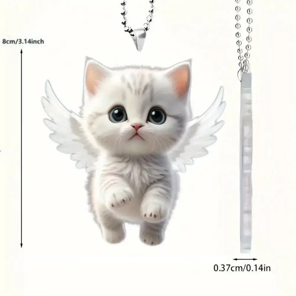 Angel Cat Pendant Rearview Mirror Ornament Car Decoration Cute White Kitten Pendant with Lanyard Whimsical Charm Car Accessories