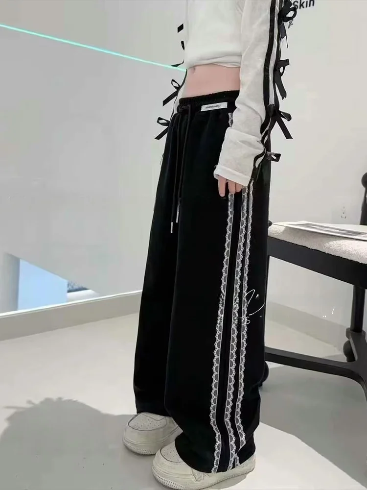 aiza-basic-kids-casual-pants-lace-trimmed-girls-spor-trousers-spring-autumn-middle-aged-girls-straight-leg-pants