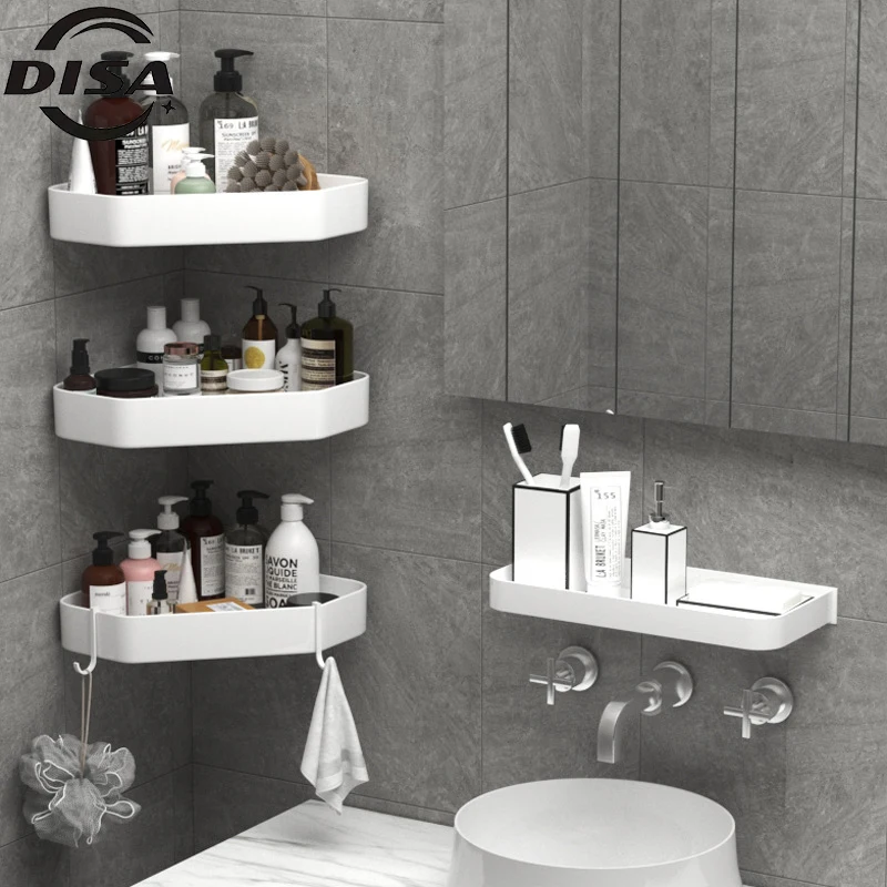 Bathroom shelf corner perforation-free space aluminum bathroom triangle basket shower room storage wall rack