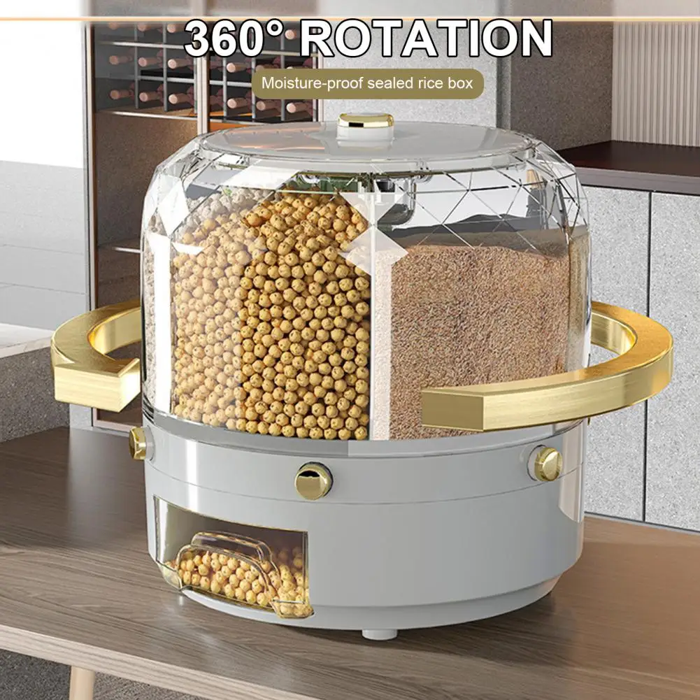 Rice Storage Holder Large Capacity One Button Opening Rotating Damp-proof Anti Pest Good Sealing Division Design Grain Jar Kitch