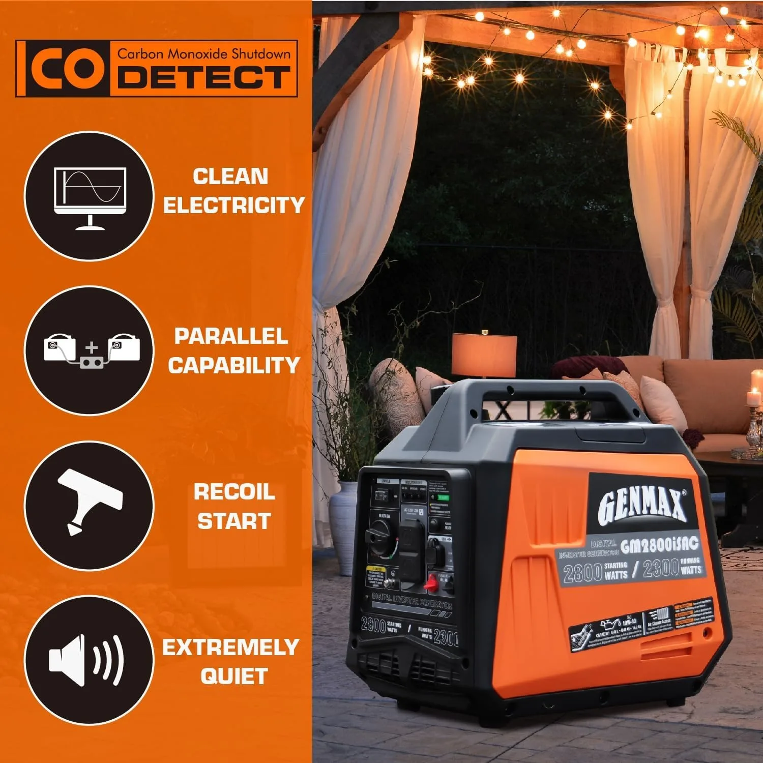 Portable Generator 2800W ultra-quiet gas engine,with CO Sensor & Parallel Capability Ideal for camping outdoor Home backup power