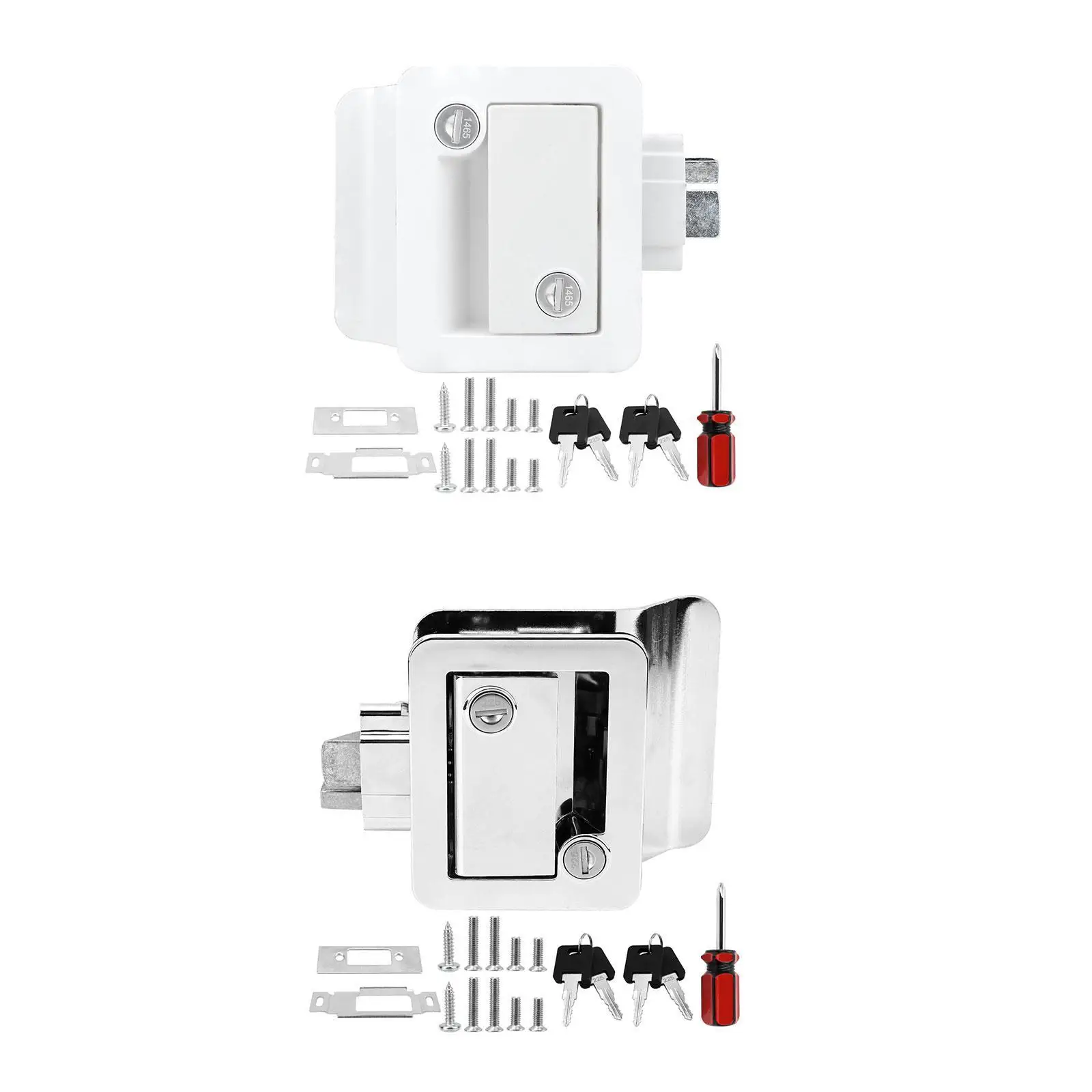 Camper Door Lock Replacement Kit with 4 Keys for RV Entry Door Handle Zinc Alloy Paddle Deadbolt Fits Trailer