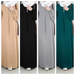 Donne Eid abito musulmano caftano Islam abiti da festa Dubai abiti lanterna manica tinta unita Abaya paillettes Casual Ramadan