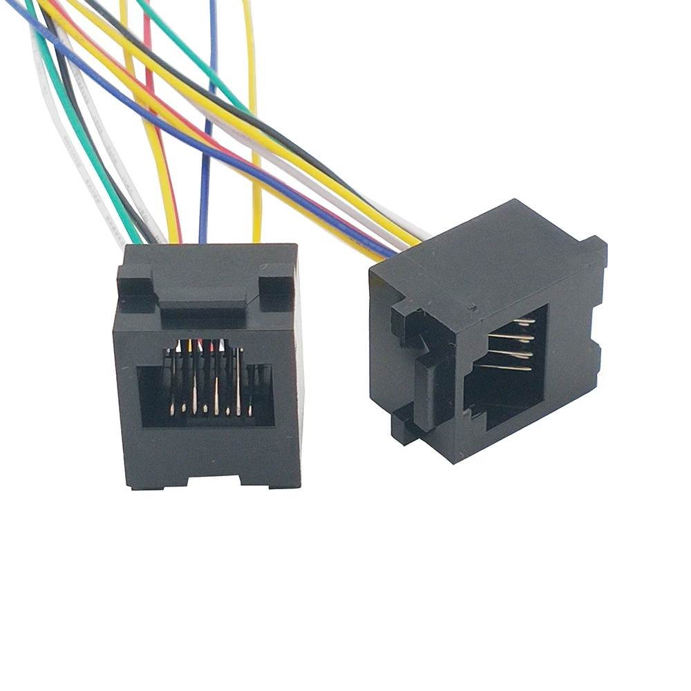 20PCS RJ45 Connector 641D Socket With Cable 8-core Network Port With Cable 8P8C Black