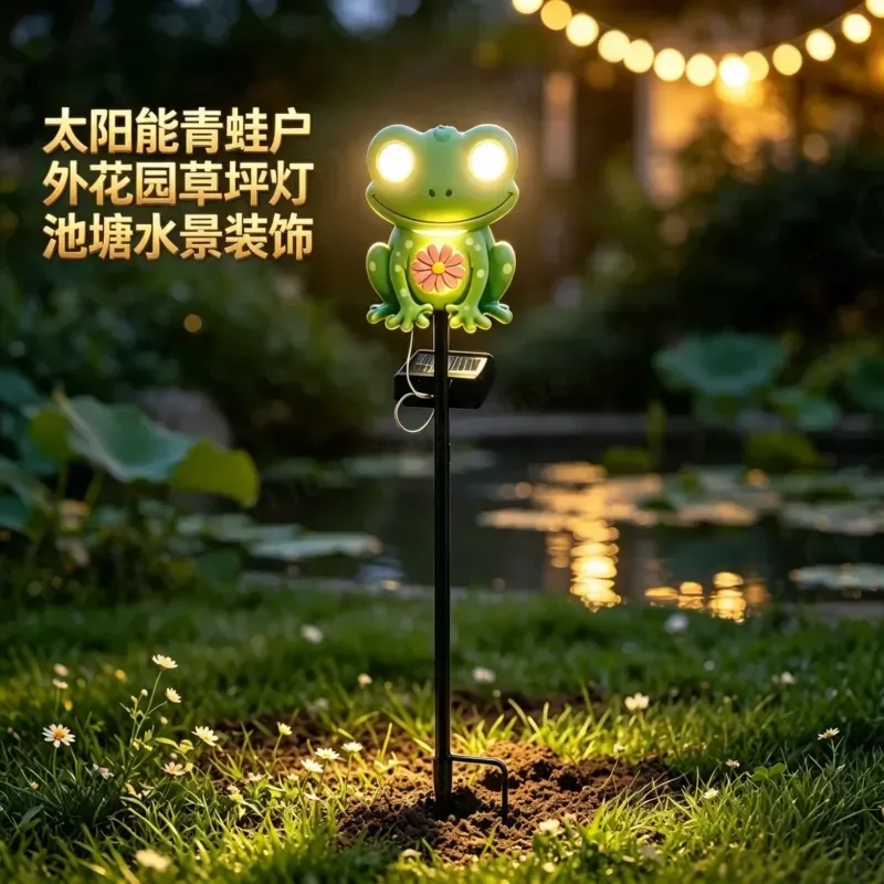 Solar Frog Outdoor Garden Lawn Lamp, Pond Water Feature Decoration, Luminous Cute Wink Frog Floor Lamp