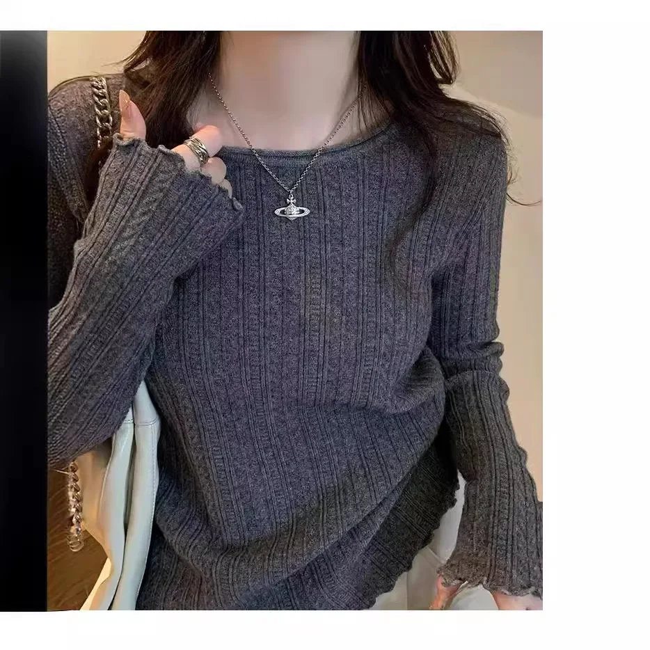 Women Sweaters O-neck Stretch Pullover Lady 2024 Autumn Winter Hollow Solid Color Sweater Top Bottoming Shirt Jumper Sueter