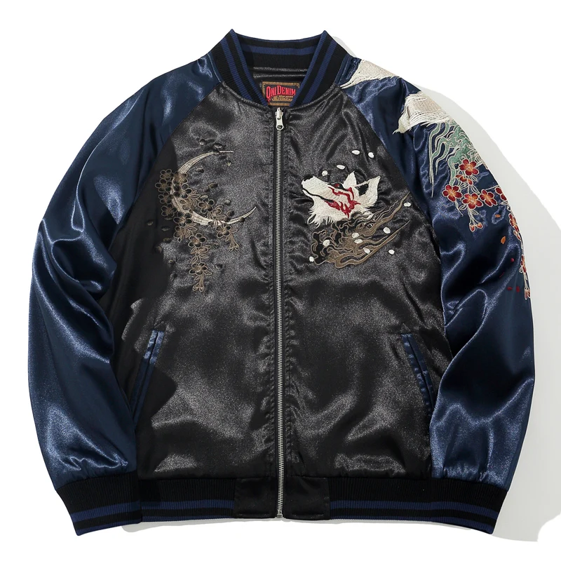 Qianxiang National Fashion Heavy Industry Yokosuka Jacket Men's Embroidery Nine Tail Fox Youth Popular National Sle Basebal...