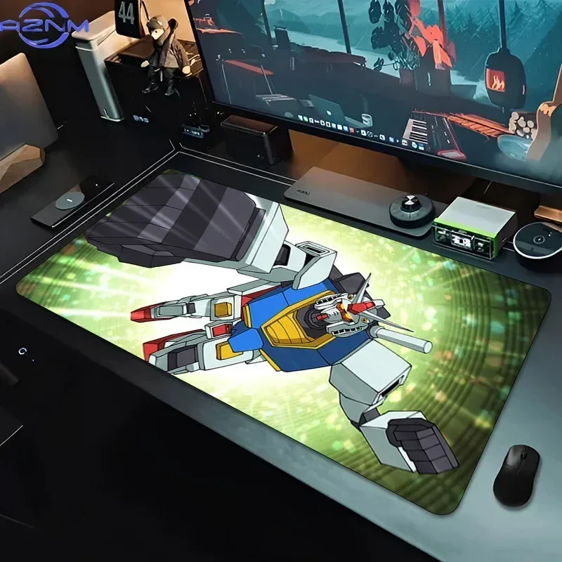 Anime Colorful Mecha Robot With Green Glow Background Mouse Pad Rubber Non Slip Gaming Desk Mat for Computer Laptop Office Use
