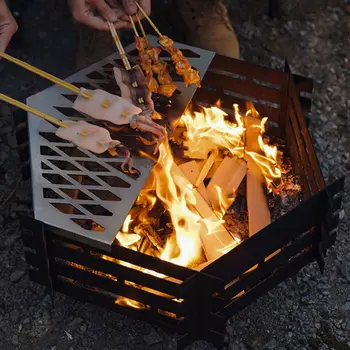 접이식 바베큐 스탠드 그릴, 야외 캠핑, 탄소강 파이어 테이블, 접이식 연소 파이어 피트, 분리형 피크닉 숯 그릴