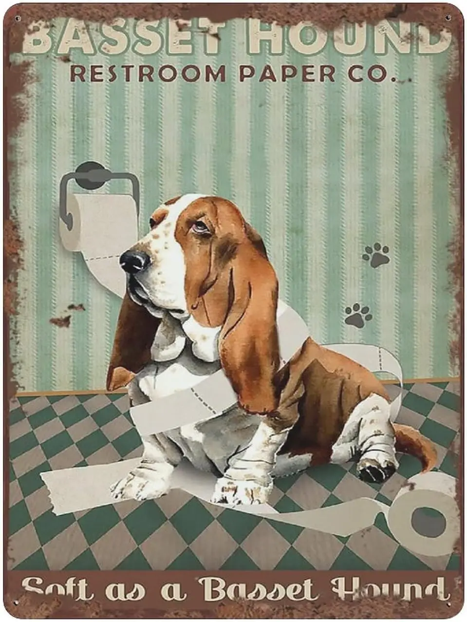 Dog Restroom Paper Soft As A Basset Hound Retro Tin Sign Dog Lovers Gift for Women Men Funny Bathroom Decor Toilet Home and sign