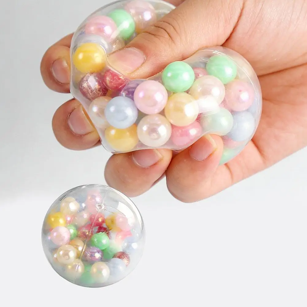 Bunter Perlen-Stressball, Quetschbares Sensorisches Fidget-Spielzeug, Weicher TPR-Quetschball zur Angstlinderung, Entspannungsspielzeug für Kinder und Erwachsene, 6cm
