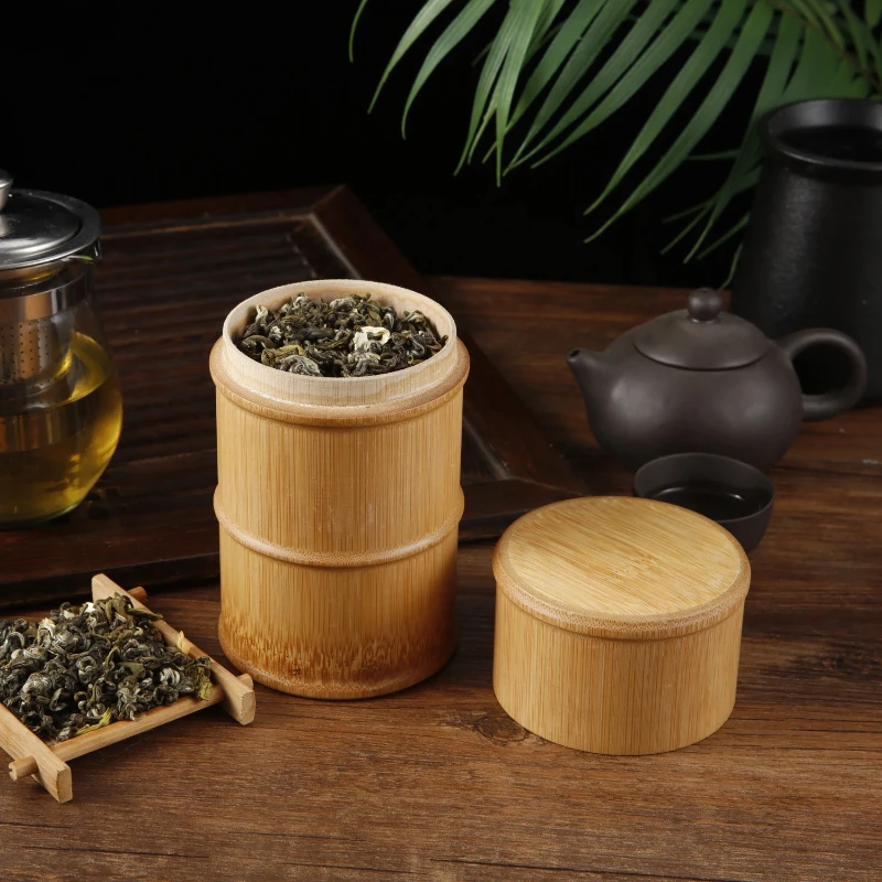 Bamboo Tea Canister Nut and Spice Storage Box Kitchen Organizer Jar for Food and Tea Sustainable Storage Solution Decorative