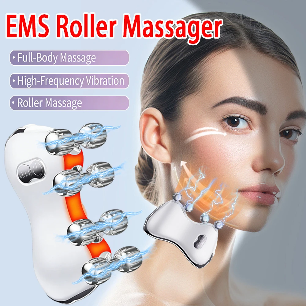Appareil électrique de beauté du visage, Vibration, Anti-rides, masseur à rouleaux 3D chauffé, rajeunissement des photons EMS, Massage du visage, Lifting ferme